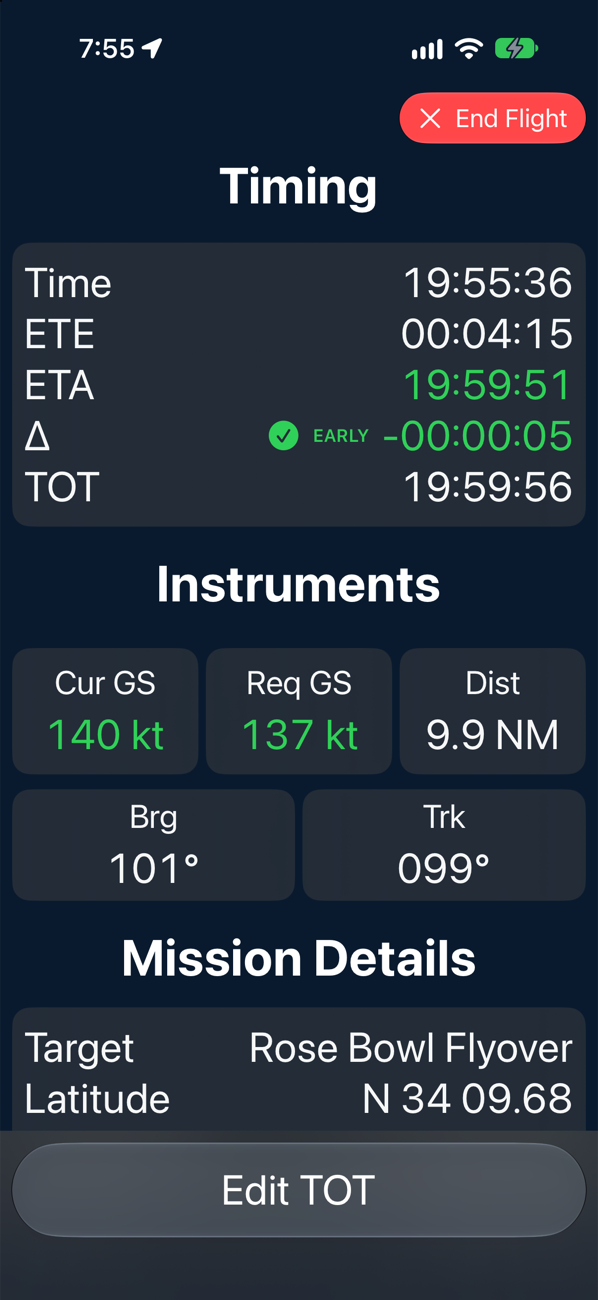 The in-flight screen in dark mode